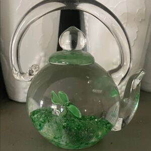 Glass paperweight with Green Accents and Shamrock